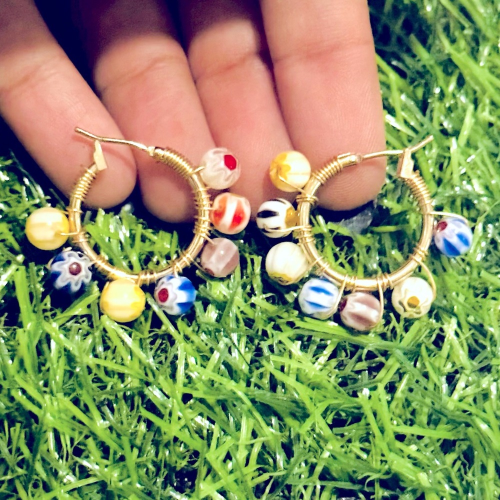 Gold Earrings Minimalist, Multi-color beads 🎨